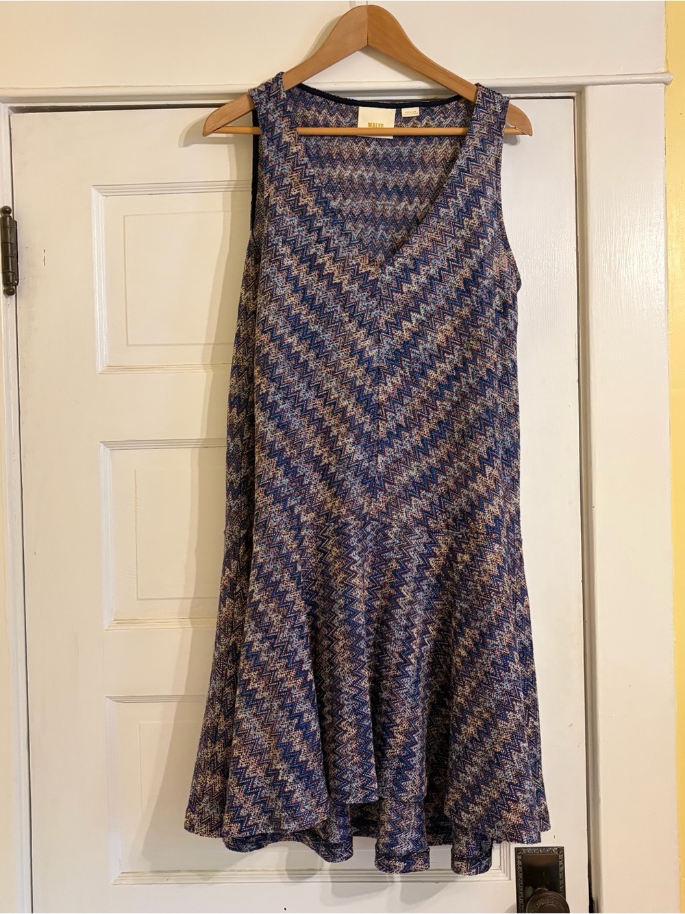 Anthropologie Maeve Crochet Knit Purple Chevron Drop Waist Dress M Beach Summer